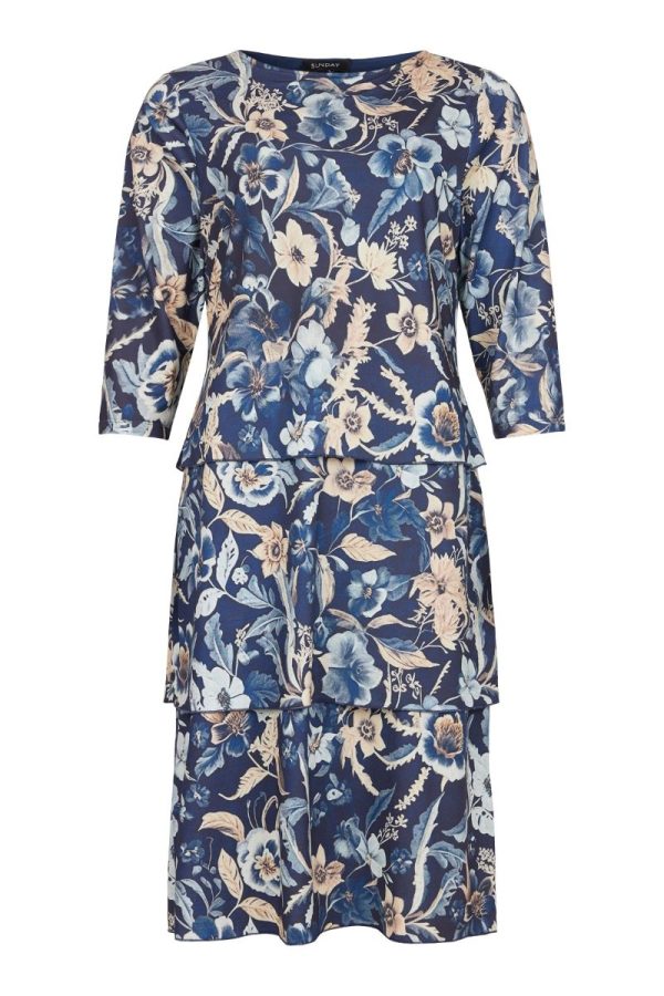 Klänning volang mönstrad royal blue