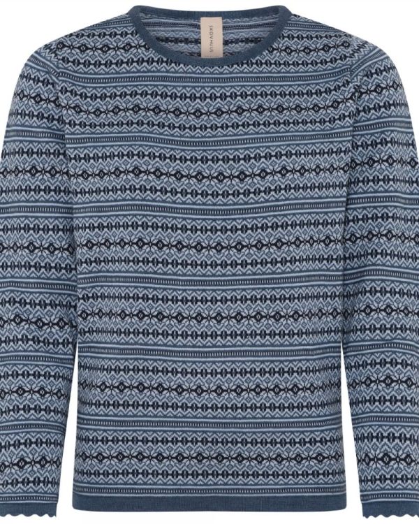 Mönstrad tunnstickad jumper i blått