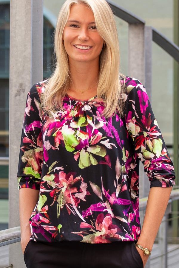 Topp Olivia vinröd mönstrad