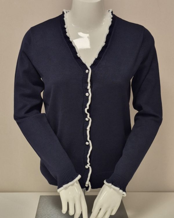 Cardigan med kråskant Marinblå