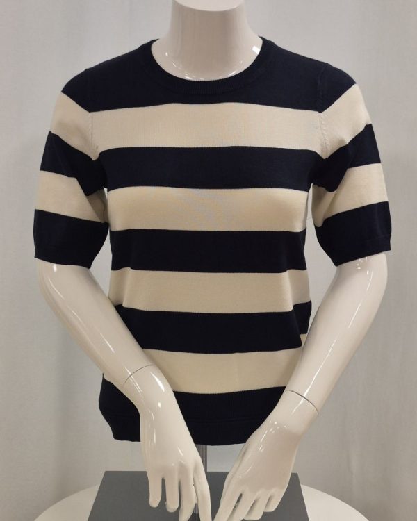 Stickad kortärmad Marinblå