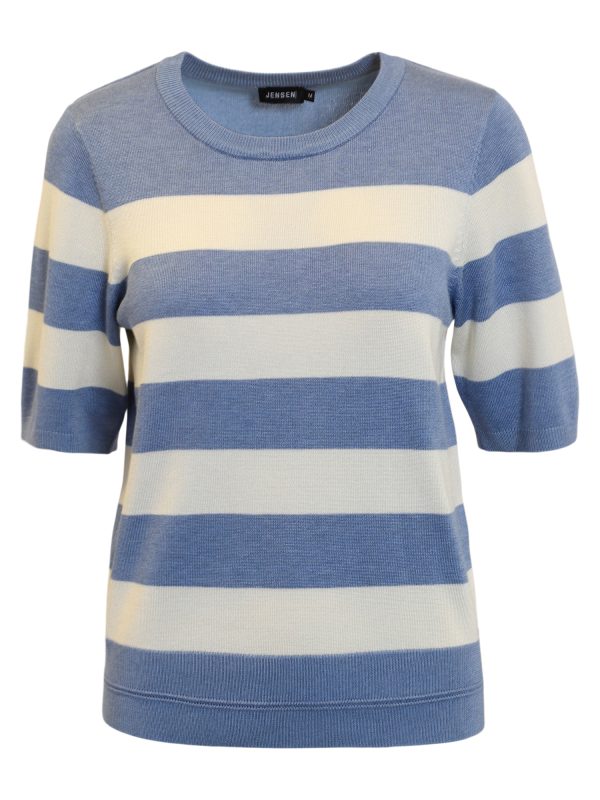 Stickad kortärmad Ljusblå