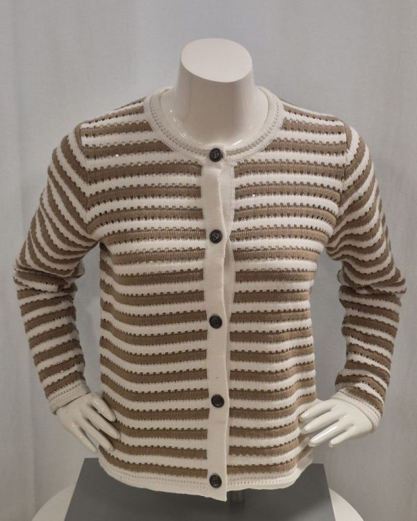 Cardigan Randig Camel/Offwhite