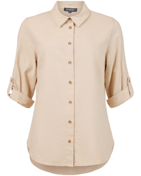 Linneskjorta 3/4 ärm Sand