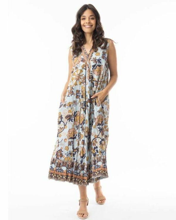 Klänning Macieo ärmlös blåmönstrad