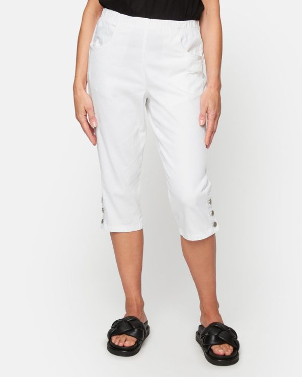 Capribyxor med knappar Vit