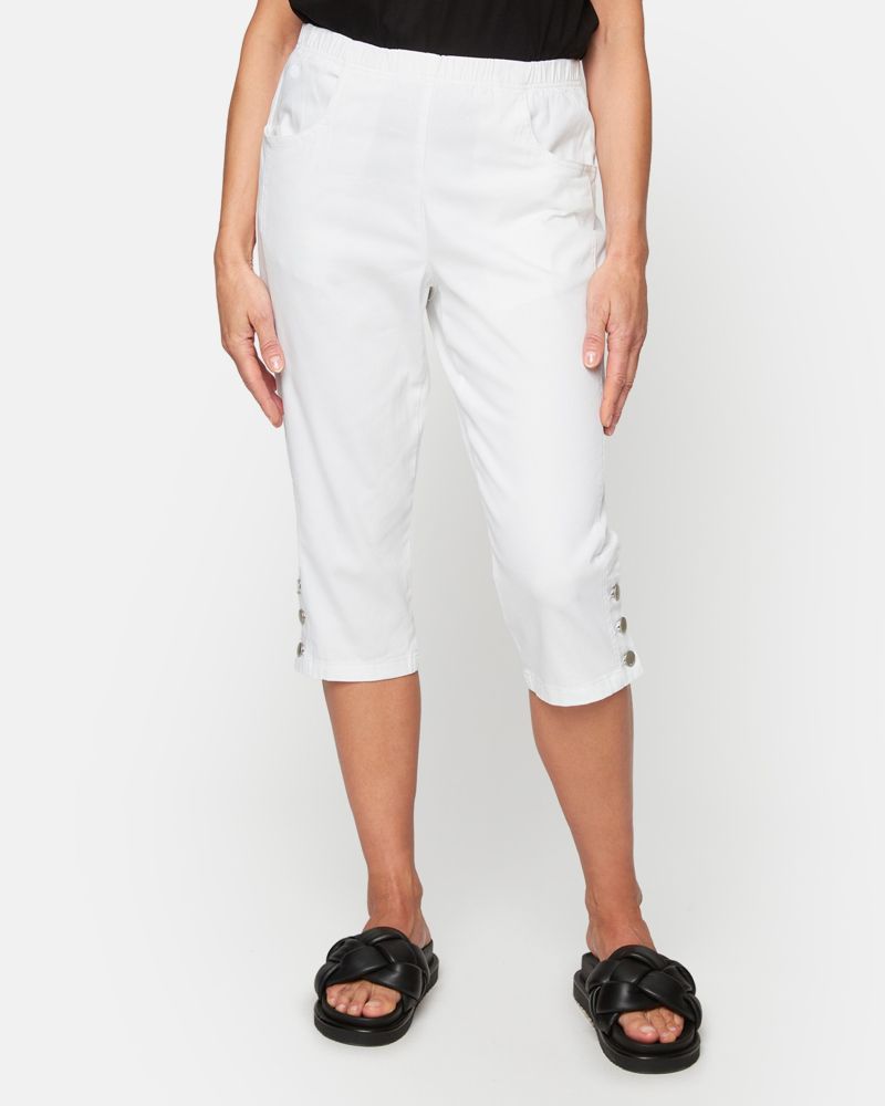 Capribyxor med knappar Vit