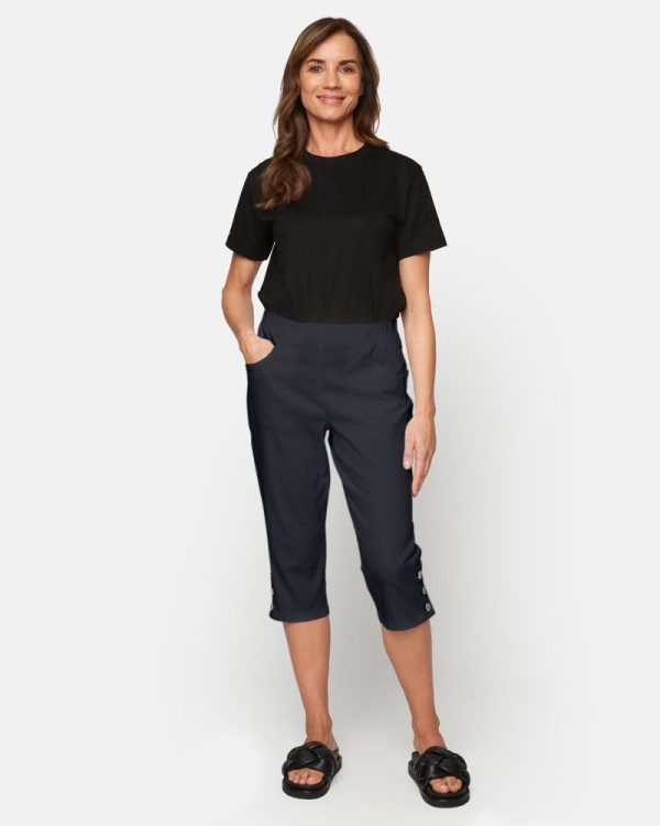 Capribyxor med knappar Blå