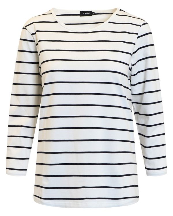 T-shirt 3/4 ärm randig Vit/Marinblå