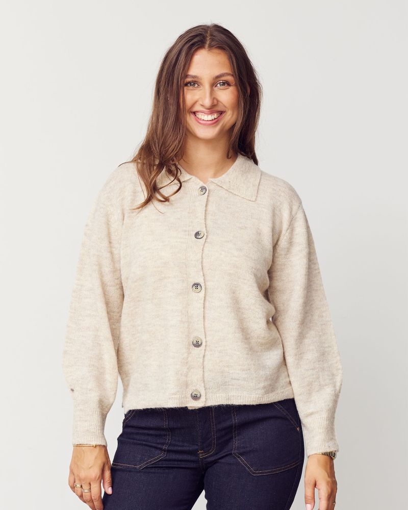 Anna Colar Cardigan Smokey sand
