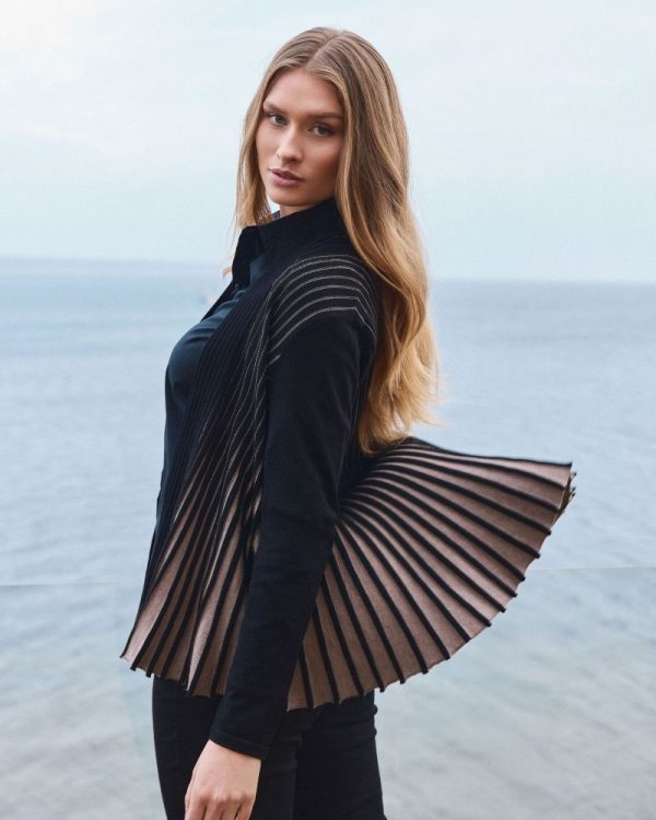 Cardiagan ribbad Svart/Taupe