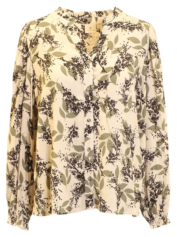 Blus med kinakrage Sand