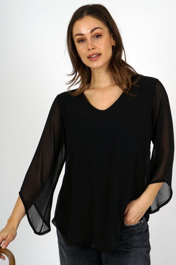 Blus med chiffong Svart