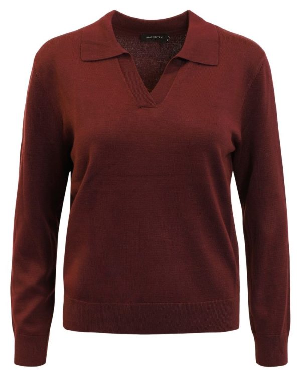 V-ringad pullover med krage Vinröd